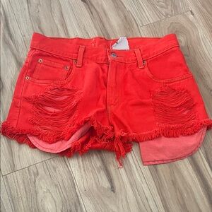 Furst of a Kind (Levi’s)Orange Distressed Women's Shorts size 31